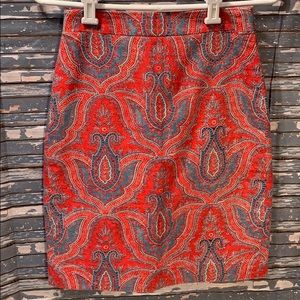 J. Crew pink damask print Number 2 pencil skirt.